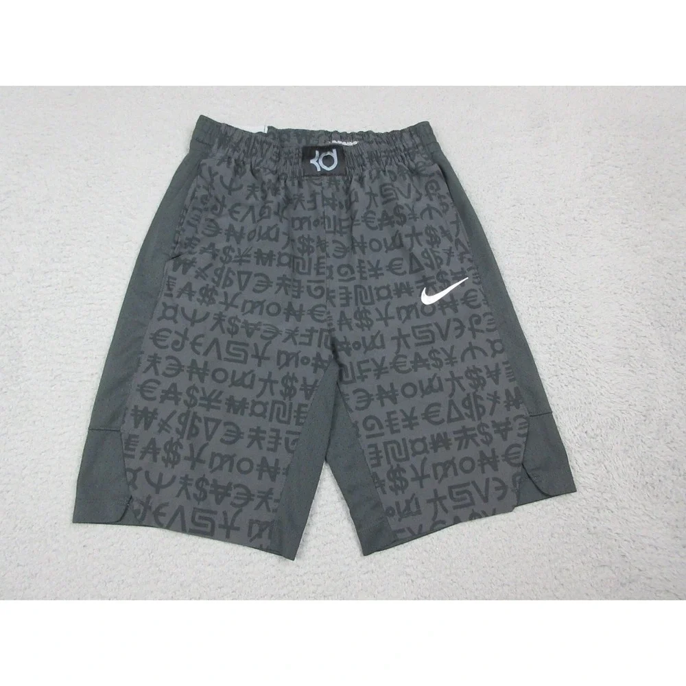 Nike KD NIKESHIELD Shorts Boys Large Gray Money Print 11 Inseam Basketball
